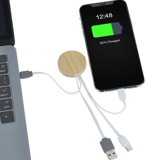 Bamboo Accent Duo Charging Cable - Round