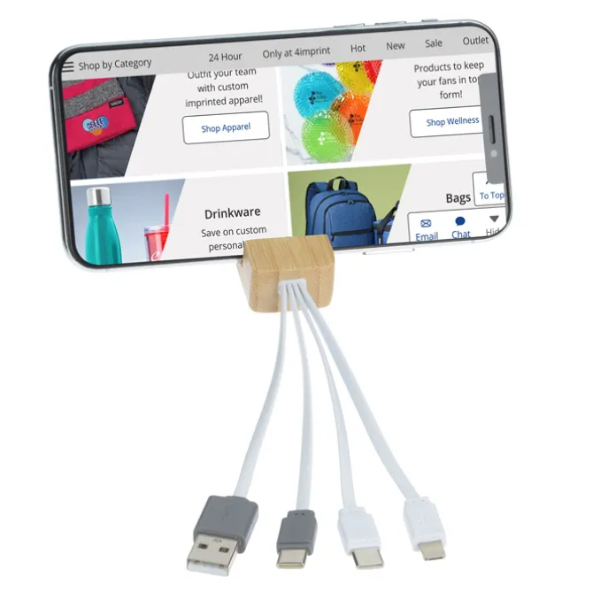 Bamboo Phone Stand Duo Charging Cable