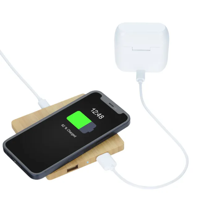 Bamboo Wireless Charging Pad with Hub