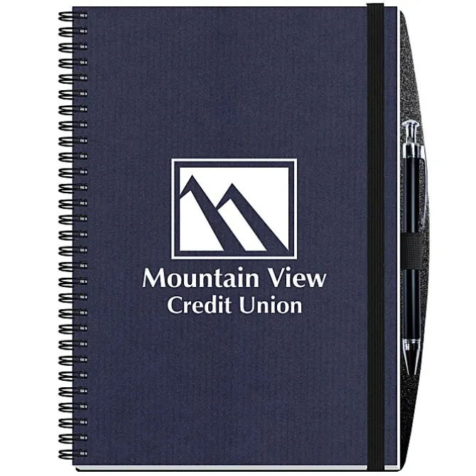 Corded Paperboard Journal with Pen - 10 inches x 7 inches - 50 sheet