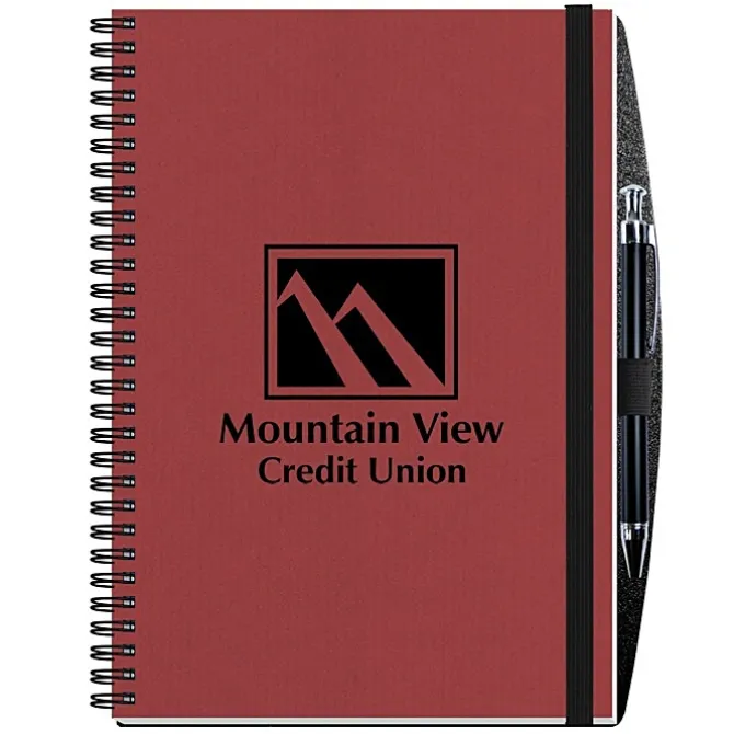 Corded Paperboard Journal with Pen - 10 inches x 7 inches - 50 sheet