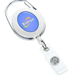 Domed Oval Metal Retractable Badge Holder with Carabiner