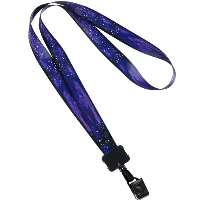 Dye-Sub Lanyard - 3/4 inches - 32 inches - Large Metal Bulldog Clip - Galaxy