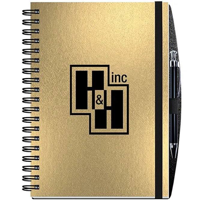 Elite Metallic Paperboard Journal with Pen - 10 inches x 7 inches -100 sheet