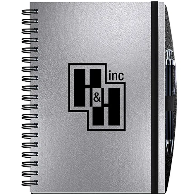 Elite Metallic Paperboard Journal with Pen - 10 inches x 7 inches -100 sheet