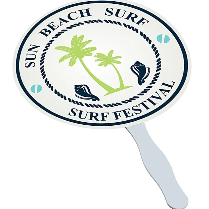 Full Color Hand Fan with Plastic Handle - Round