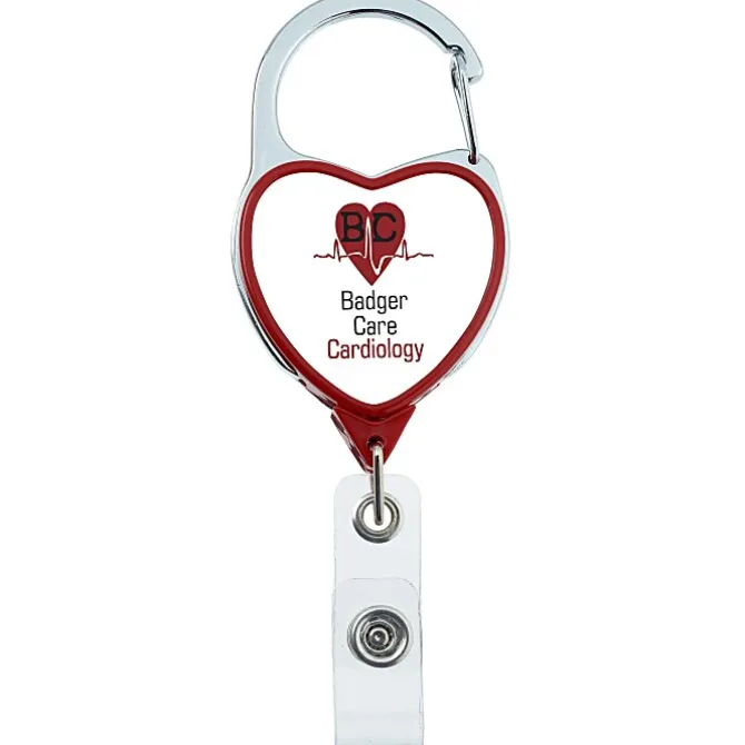 Heavy Duty Clip On Retractable Badge Holder - Heart - Label