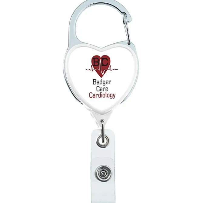 Heavy Duty Clip On Retractable Badge Holder - Heart - Label