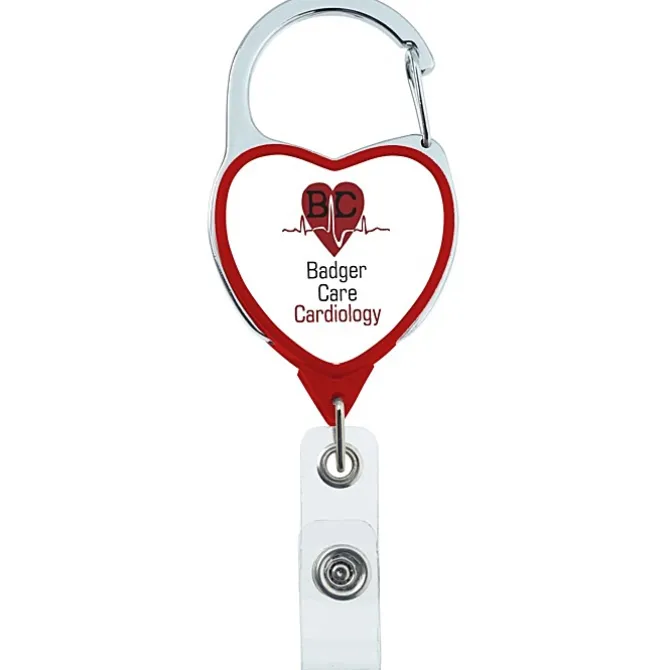 Heavy Duty Clip On Retractable Badge Holder - Heart - Label