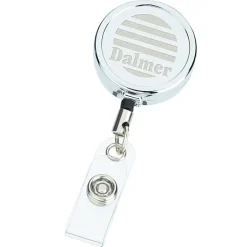 Metal Retractable Badge Holder - Slip Clip - Round - Laser Engraved