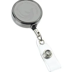 Metal Retractable Badge Holder - Slip Clip - Round - Gunmetal - Laser Engraved