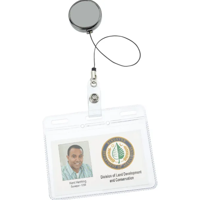 Metal Retractable Badge Holder - Slip Clip - Round - Gunmetal - Laser Engraved