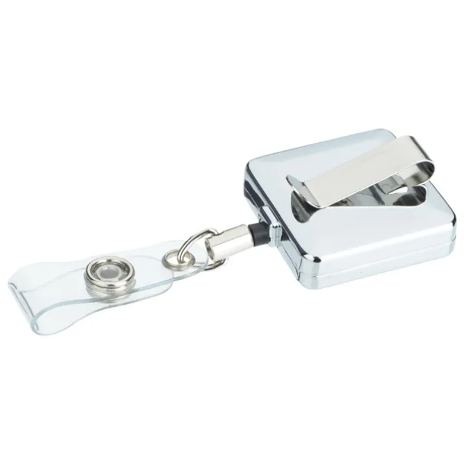 Metal Retractable Badge Holder - Slip Clip - Square