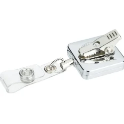 Metal Retractable Badge Holder - Alligator Clip - Square - Label