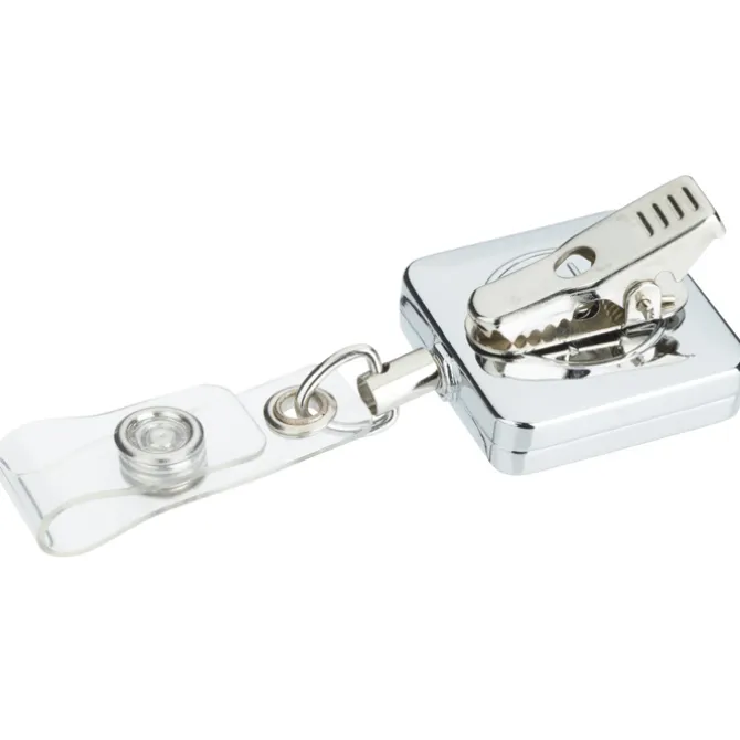 Metal Retractable Badge Holder - Alligator Clip - Square - Label