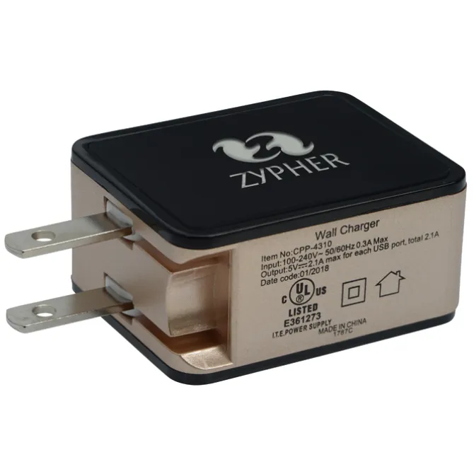2 Port USB Folding Wall Charger - Light-Up Logo