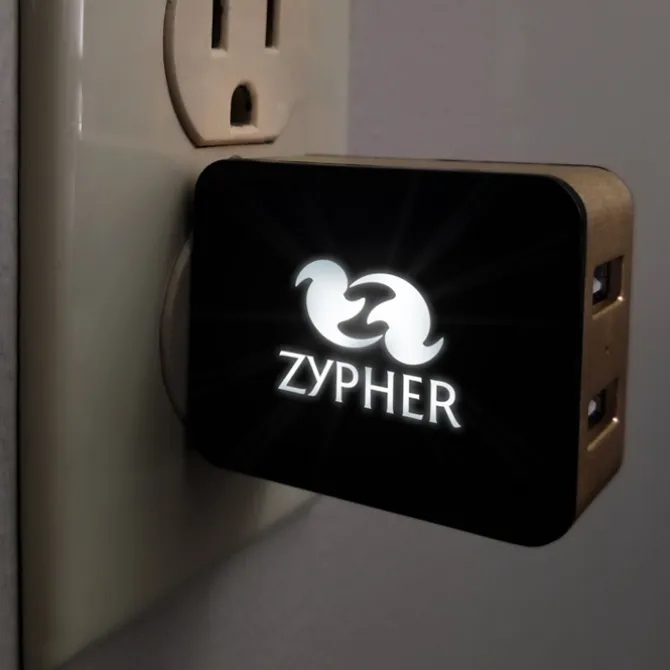 2 Port USB Folding Wall Charger - Light-Up Logo