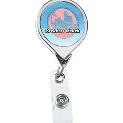 Retractable Badge Holder - Round - Chrome Finish - Label