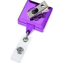 Retractable Badge Holder - Square - Chrome Finish - Label