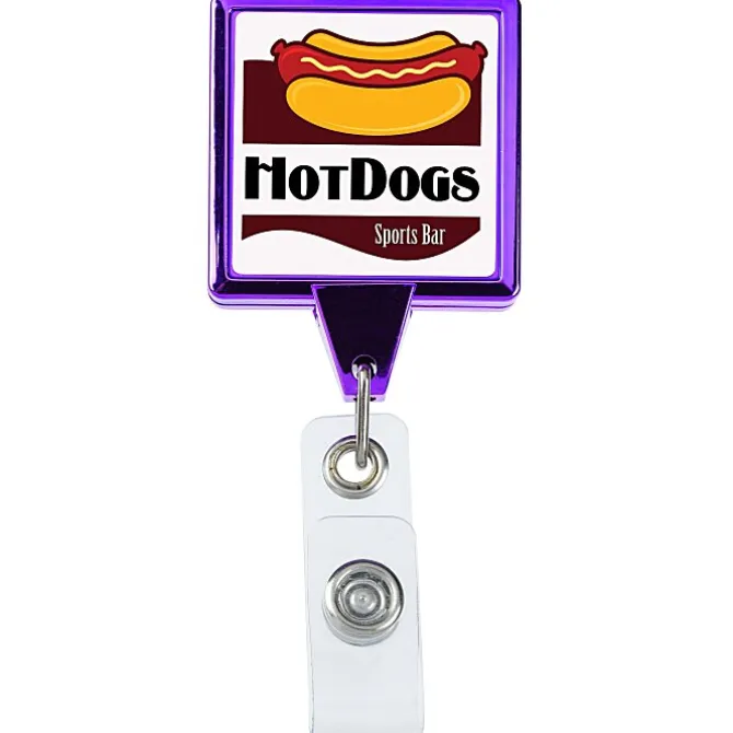 Retractable Badge Holder - Square - Chrome Finish - Label