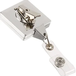 Retractable Badge Holder - Square - Chrome Finish - Label