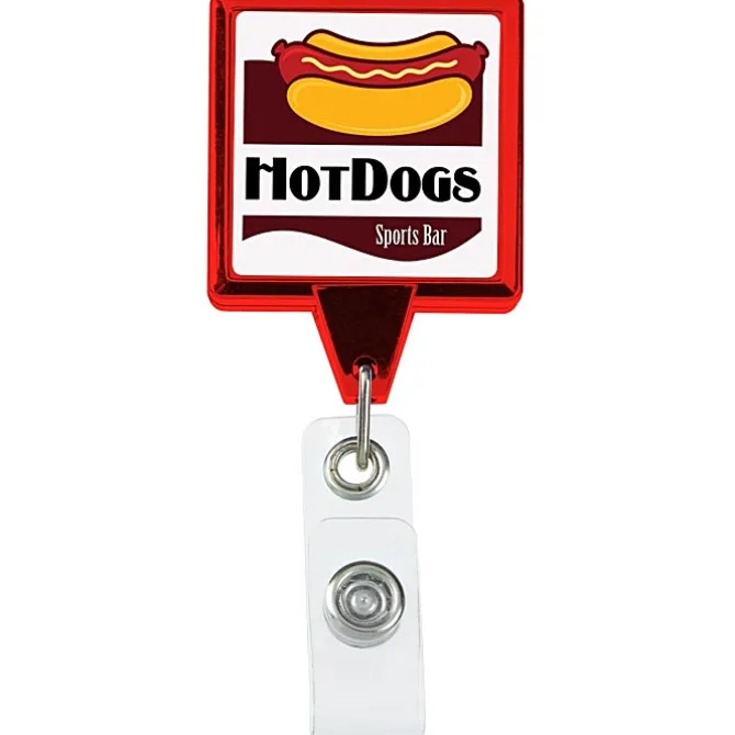 Retractable Badge Holder - Square - Chrome Finish - Label