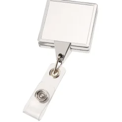 Retractable Badge Holder - Square - Chrome Finish - Label