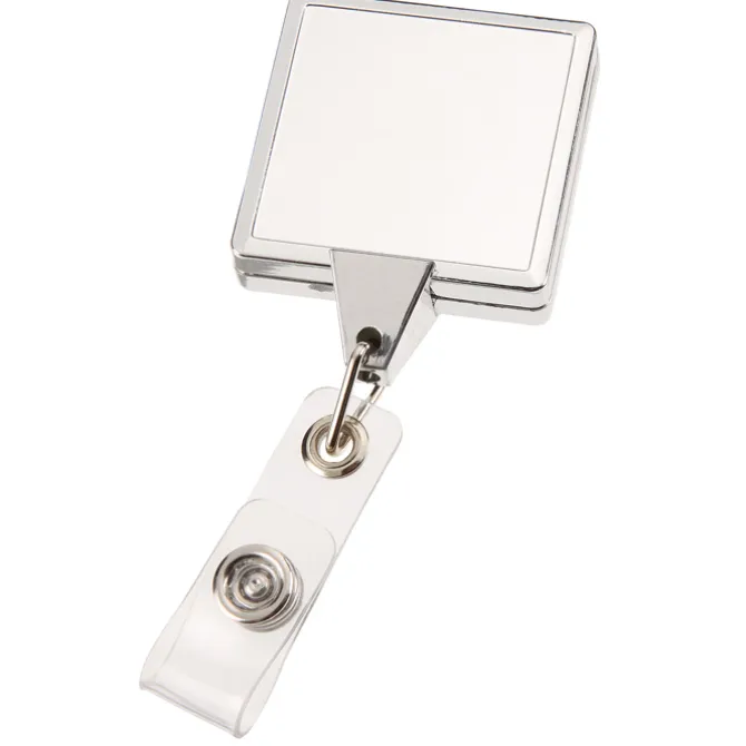 Retractable Badge Holder - Square - Chrome Finish - Label
