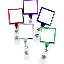 Retractable Badge Holder - Square - Chrome Finish - Label
