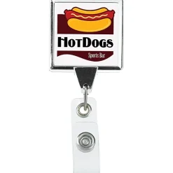 Retractable Badge Holder - Square - Chrome Finish - Label