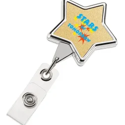Retractable Badge Holder - Star - Chrome Finish - Label