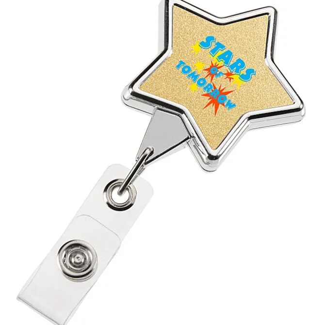 Retractable Badge Holder - Star - Chrome Finish - Label