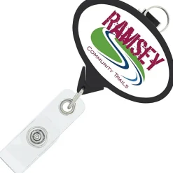 Retractable Badge Holder with Lanyard Attachment - Oval - Label