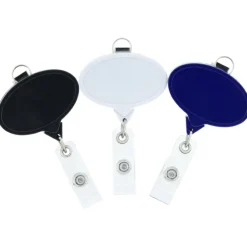 Retractable Badge Holder with Lanyard Attachment - Oval - Label