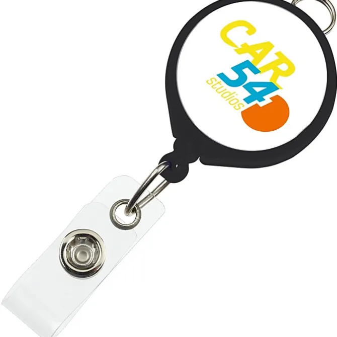 Retractable Badge Holder with Lanyard Attachment - Round - Opaque - Label