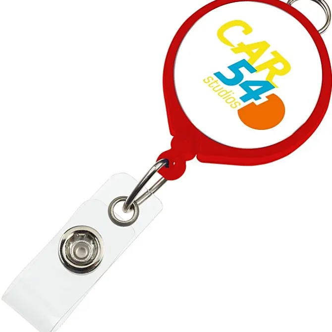 Retractable Badge Holder with Lanyard Attachment - Round - Opaque - Label