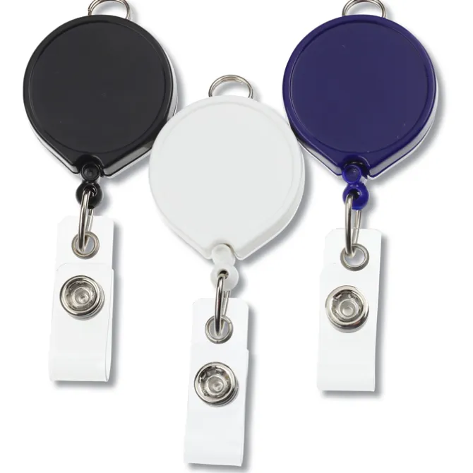 Retractable Badge Holder with Lanyard Attachment - Round - Opaque - Label