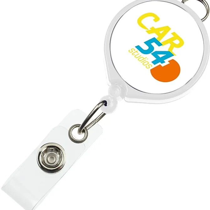 Retractable Badge Holder with Lanyard Attachment - Round - Opaque - Label