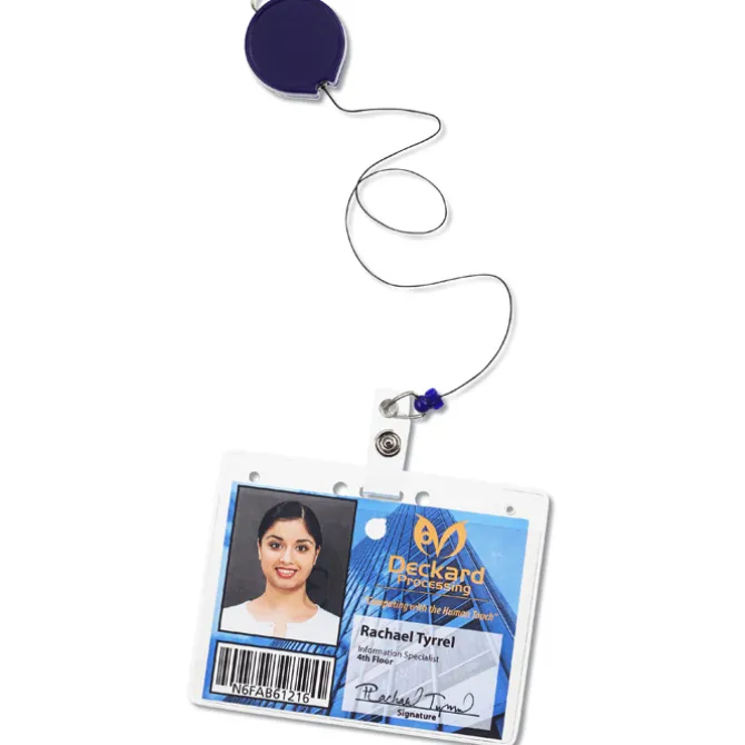 Retractable Badge Holder with Lanyard Attachment - Round - Opaque - Label