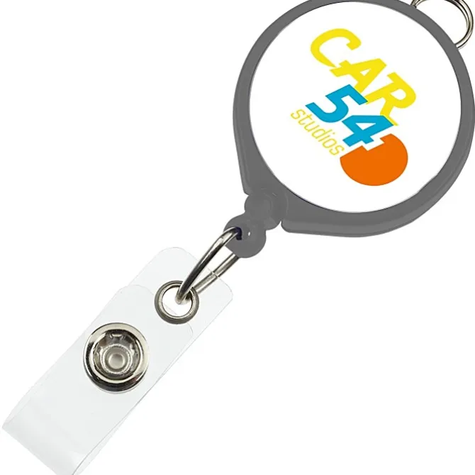 Retractable Badge Holder with Lanyard Attachment - Round - Opaque - Label