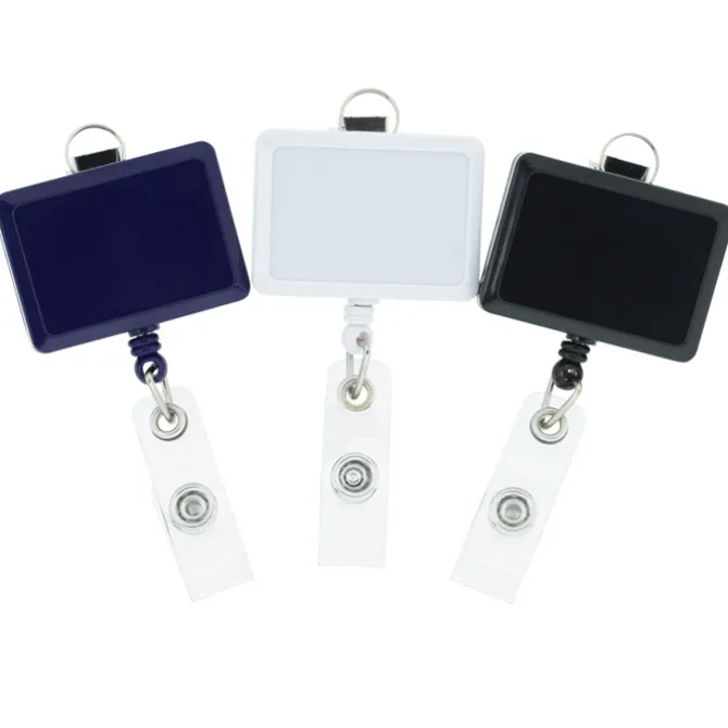 Retractable Badge Holder with Lanyard Attachment - Rectangle - Label