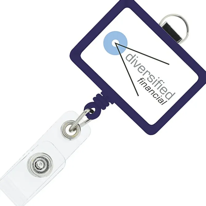 Retractable Badge Holder with Lanyard Attachment - Rectangle - Label