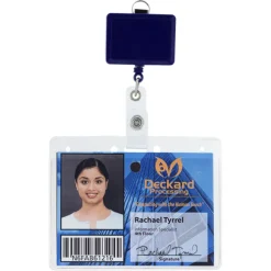Retractable Badge Holder with Lanyard Attachment - Rectangle - Label