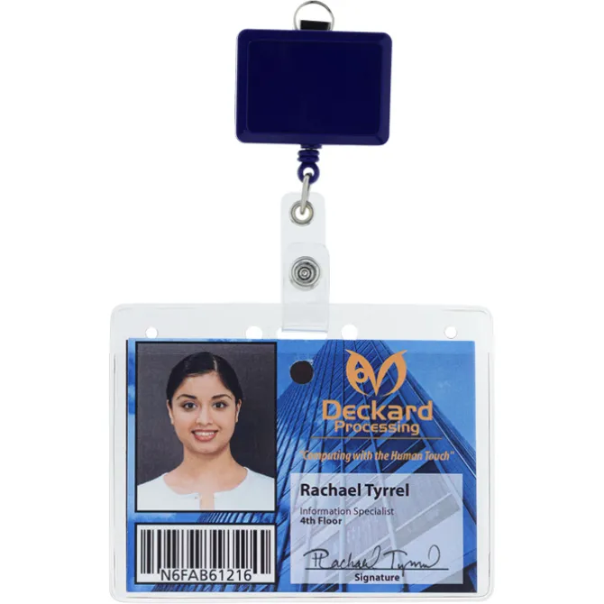 Retractable Badge Holder with Lanyard Attachment - Rectangle - Label