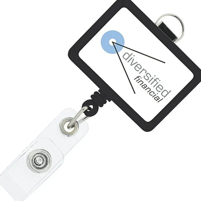 Retractable Badge Holder with Lanyard Attachment - Rectangle - Label