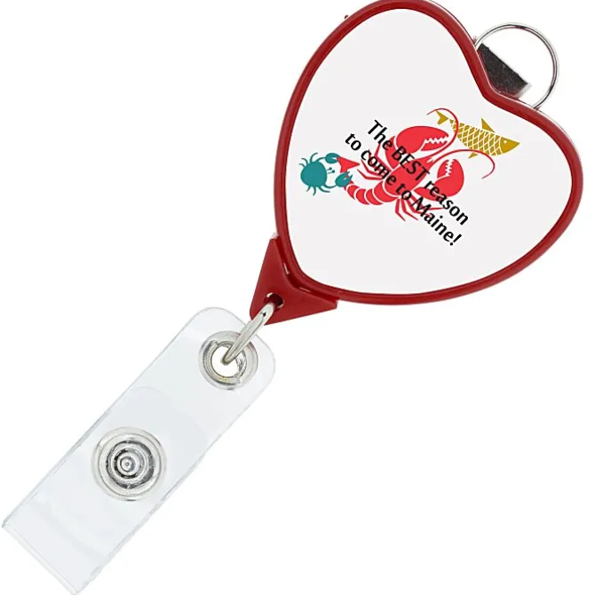 Retractable Badge Holder with Lanyard Attachment - Heart - Label