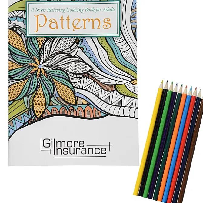 Stress Relieving Adult Coloring Book & Pencils - Patterns