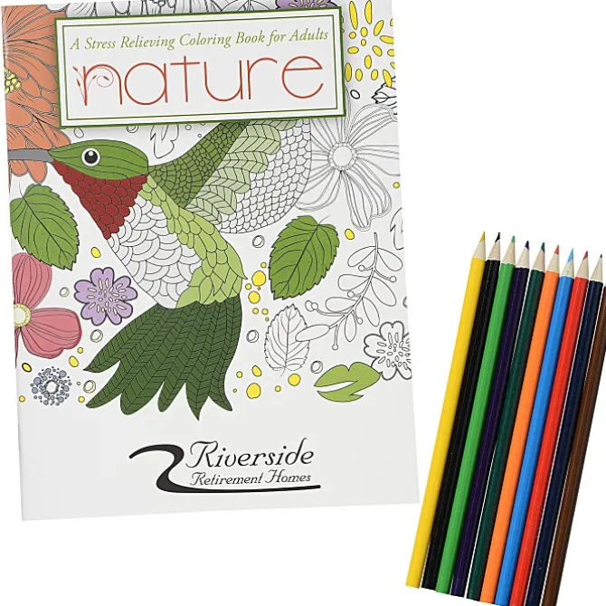 Stress Relieving Adult Coloring Book & Pencils - Nature