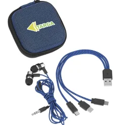 Textured 3-in-1 Charging Cable Set with Earbuds